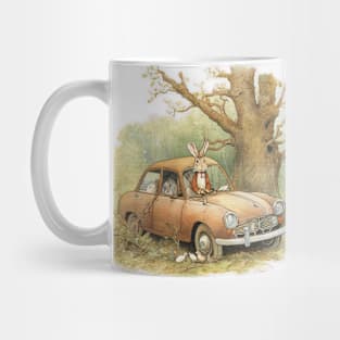 Rabbit an old car in the woods Mug